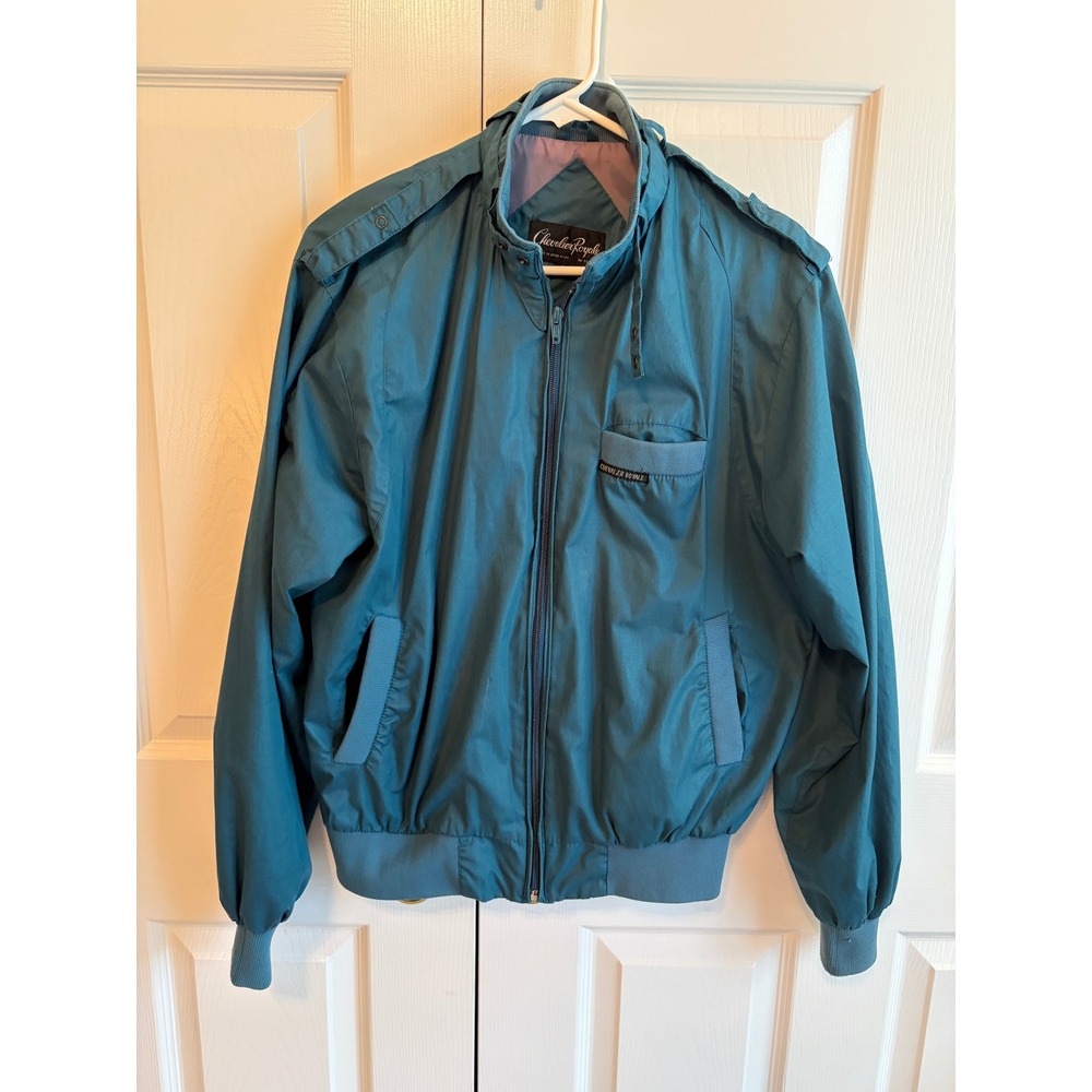 Vintage Chevalier Royale Mens Teal Blue Harrington Bomber Jacket Sz M Epaulettes